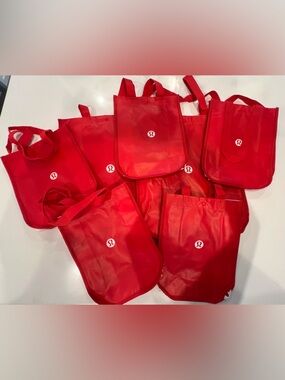 NEW Lululemon Reusable Tote Bundle 7 Bags Red Shopper Set (5 Small 2 Large)